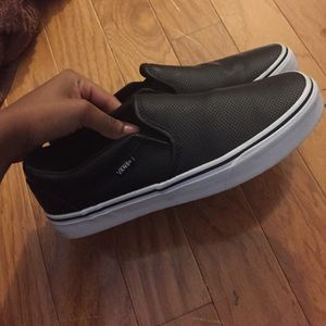 Black perforated leather slip on Vans