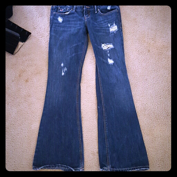 Hollister dark wash destressed flare jeans