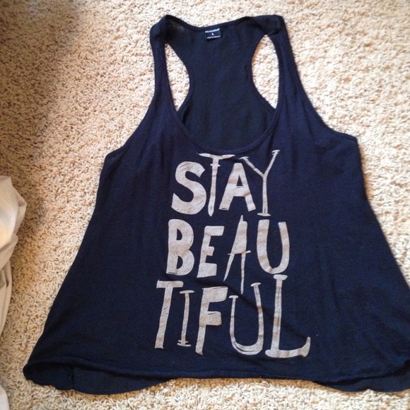 Large "Stay Beau-tiful" black tank top.