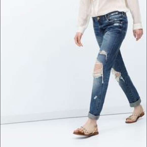 ✖️SOLD✖️💘NWT distressed Zara cigarette jeans💘 - Picture 1 of 4
