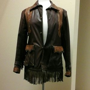 Vintage genuine brown leather & snake skin jacket