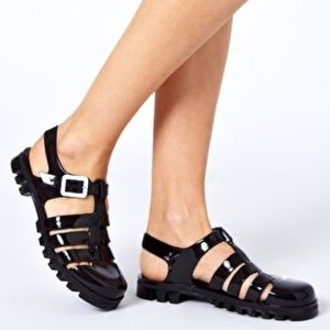 Juju Maxi Black Slingback Flat Jelly Sandals