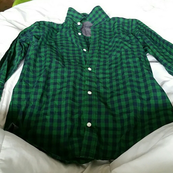Green and navy plaid shirt