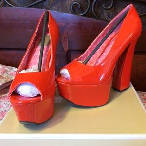 Deep Orange❤️Chunky Heels