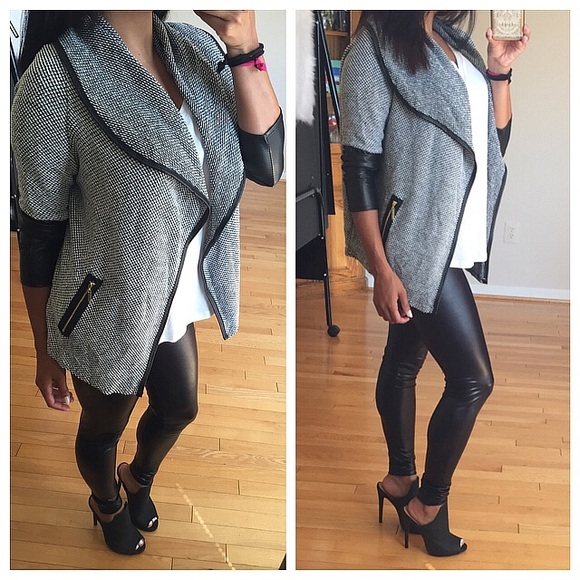 SOLD❌Tweed faux leather jacket - Picture 3 of 4