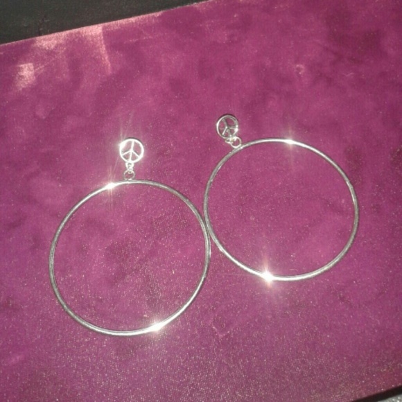 Peace Sign Silver Hoop Earrings - Groovy