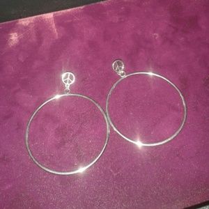 Peace Sign Silver Hoop Earrings - Groovy