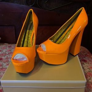 Neon Orange Chunky Heels