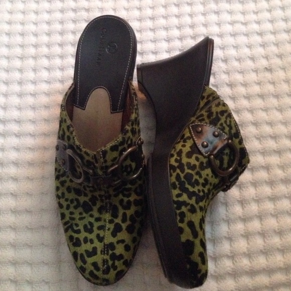 Cole Haan Leopard Cow Hair Clogs