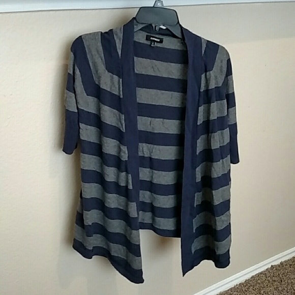 Express cardigan 3/4 sleeve striped navy/grey