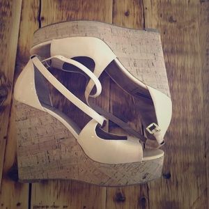 Nude cork platform wedges