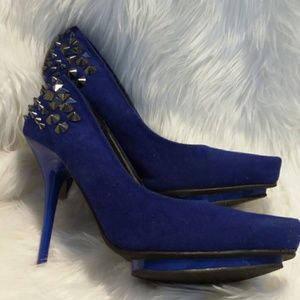 Blue suede heels