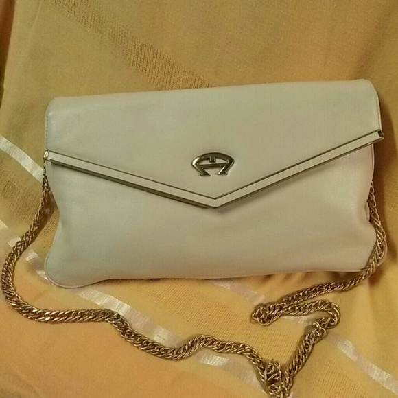 Vintage Bone&Gold Etienne Aigner Leather Handbag