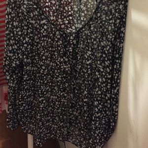 Silk blouse, black and white floral pattern, sheer