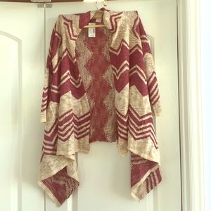 Maurice's size L cardigan wine/cream Aztec design
