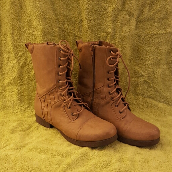 Tan lace up combat boots