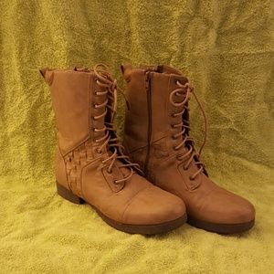 Tan lace up combat boots
