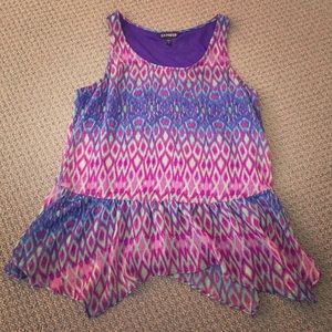 Express- sleeveless pink/ blue print blouse
