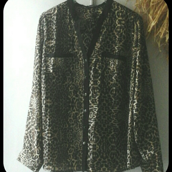 Leopard Print Roll Sleeve Button Down