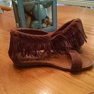 Size 9 never worn sandals with fringe