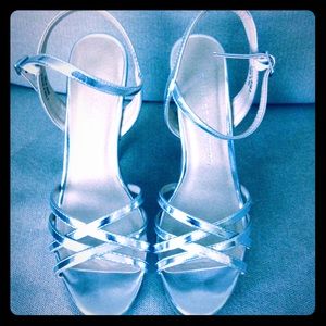 Silver strappy platform heels size 8