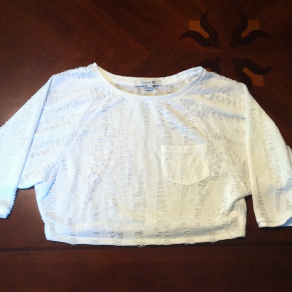 White crop top w/ styled fake rips