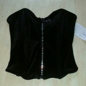 Black velvet bustier corset front zipper - NEW