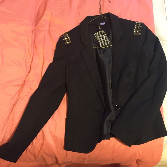 Black blazer with stones on shoulder