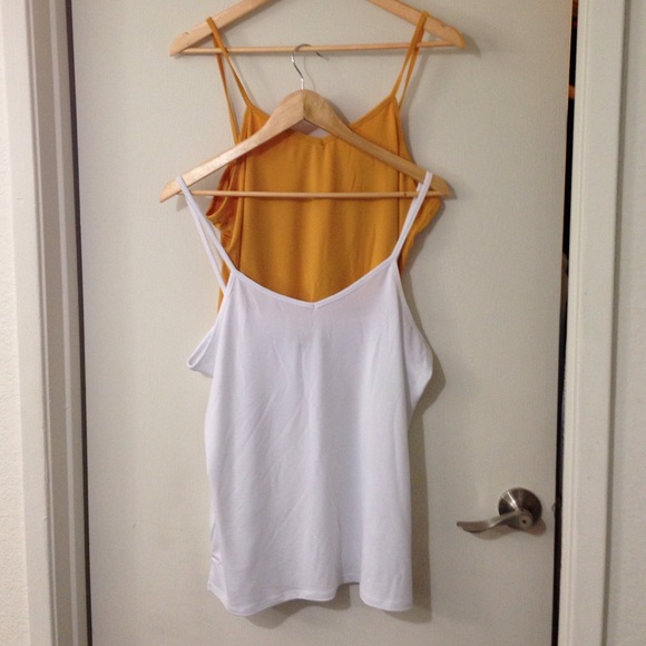 Yellow and white spaghetti strap tank top (2)