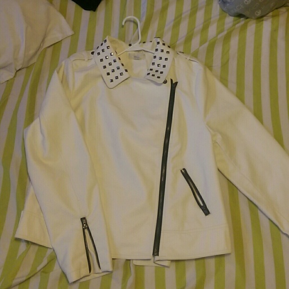 Studded white leather jacket