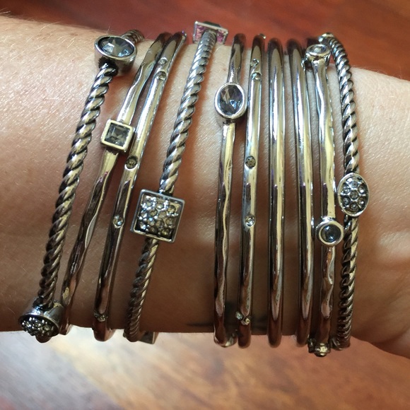 Ann Taylor Loft 10 silver bangle bracelet set