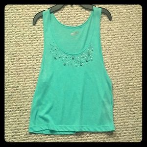 Blue tank with silver beading