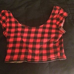red & black plaid crop top