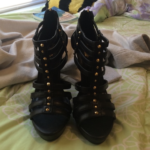 Charlotte Russe Shoes - Black and gold studded heels