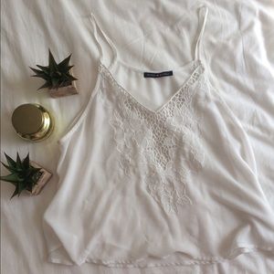 Chiffon white laser cut flowy tank top