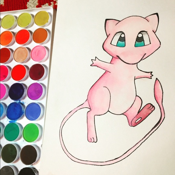 Mew Pokemon painting print or sticker handmade art - Picture 1 of 1