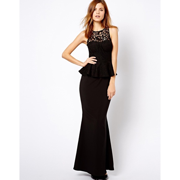 jarlo lace & peplum black gown - size 6