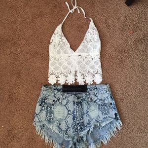 White lace crop top