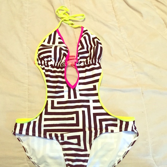 Striped multi-colored one piece swimsuit