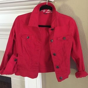 Red denim crop jacket