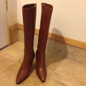 Brown knee-high leather boots