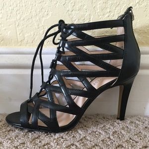 Nine West Strappy Black Leather Heels