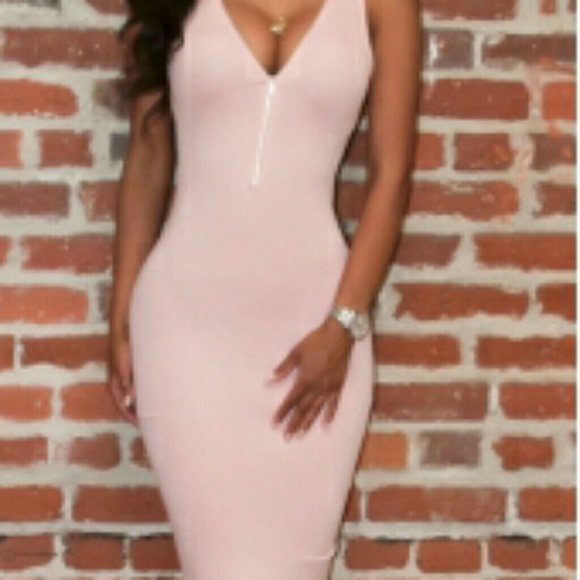 V Neck Light Pink Bodycon Dress