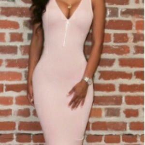 V Neck Light Pink Bodycon Dress