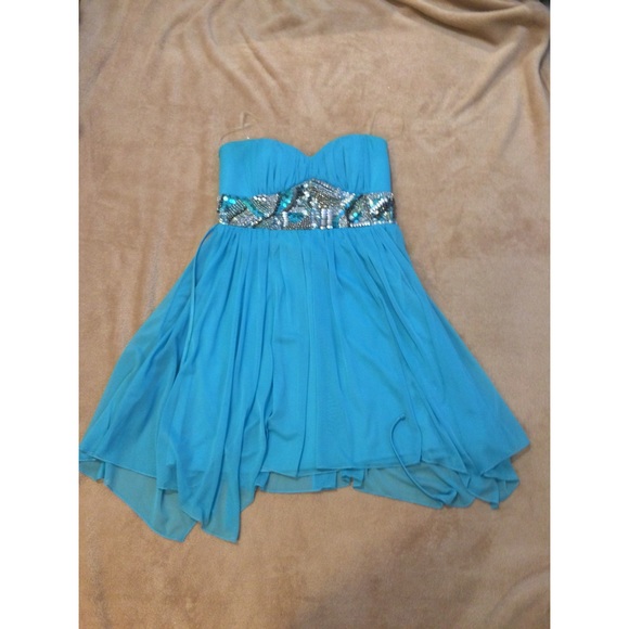 Sea Blue, sweetheart cut formal dress
