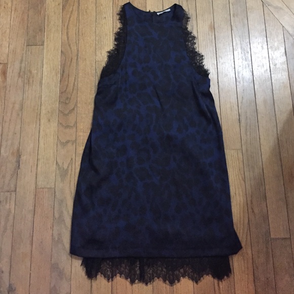 Worn Once! Zara navy & black leopard print dress