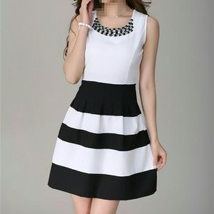 Stripe Dress with beaded neckline