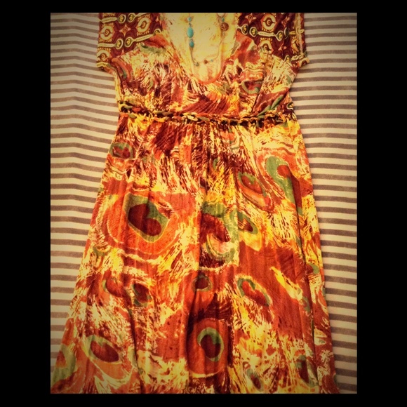 ONE WORLD V-neck Print Rayon Dress - Picture 1 of 1