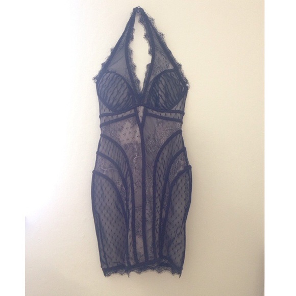 Bebe black lace halter dress