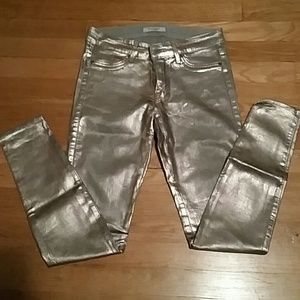 Rich and skinny silver metallic painted jeans